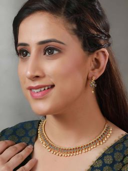 Priyaasi - Grey Floral Leaf Gold Plated Jewellery Set