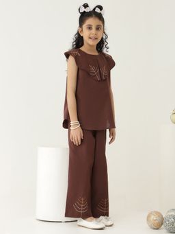 Bugandbees - Brown Cotton Embroidered Co Ord Set