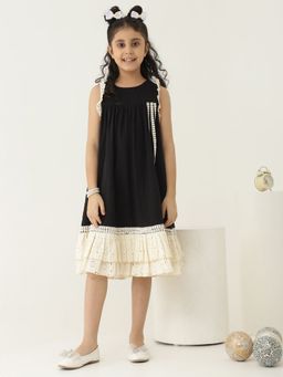 Bugandbees - Black Cotton Solid Dress