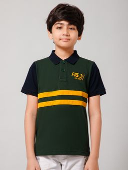 Alan Jones - Green Cotton Blend Colorblock Polo T-Shirt
