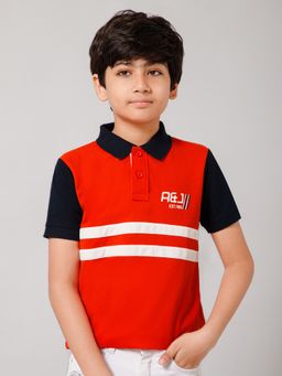 Alan Jones - Orange Cotton Blend Colorblock Polo T-Shirt