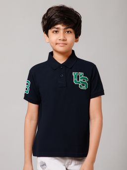 Alan Jones - Navy Blue Cotton Blend Embroidered Polo T-Shirt