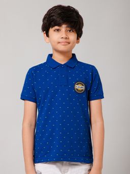 Alan Jones - Blue Cotton Blend Printed Polo T-Shirt