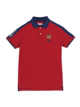 Alan Jones - Red Cotton Blend Printed Polo T-Shirt