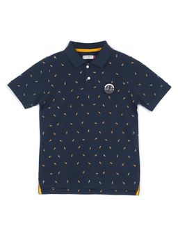 Alan Jones - Navy Blue Cotton Blend Printed Polo T-Shirt