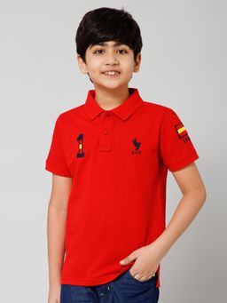 Alan Jones - Red Cotton Blend Embroidered Polo T-Shirt