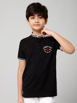 Alan Jones - Black Cotton Blend Embroidered Polo T-Shirt