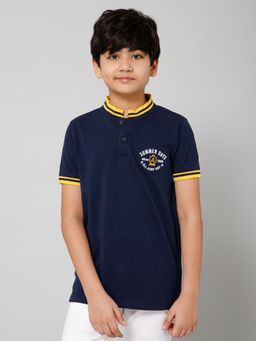 Alan Jones - Navy Blue Cotton Blend Embroidered Polo T-Shirt