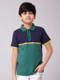 Alan Jones - Green Cotton Blend Colorblock Polo T-Shirt