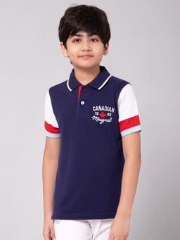 Alan Jones - Navy Blue Cotton Blend Colorblock Polo T-Shirt