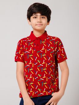 Alan Jones - Red Cotton Blend Geometric Polo T-Shirt