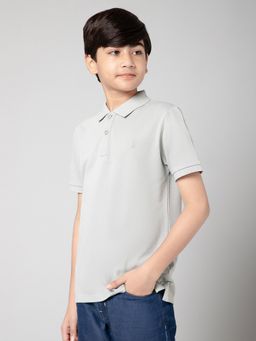 Alan Jones - Grey Cotton Blend Solid Polo T-Shirt