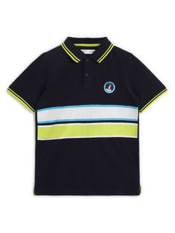 Alan Jones - Navy Blue Cotton Blend Stripes Polo T-Shirt
