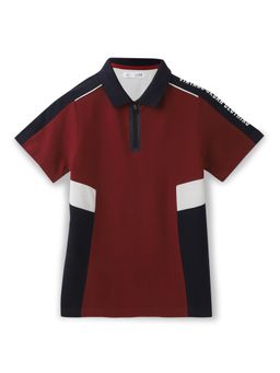 Alan Jones - Maroon Cotton Blend Colorblock Polo T-Shirt