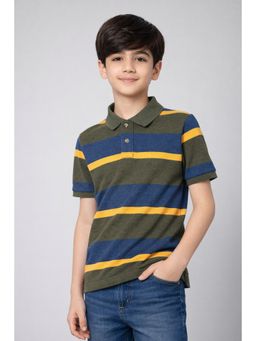 Alan Jones - Green Cotton Blend Stripes Polo T-Shirt