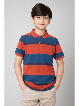 Alan Jones - Rust Cotton Blend Stripes Polo T-Shirt