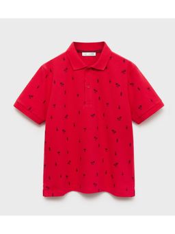 Alan Jones - Red Cotton Blend Printed Polo T-Shirt