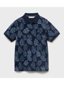 Alan Jones - Navy Blue Cotton Blend Printed Polo T-Shirt