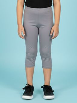 KiddoPanti - Grey Cotton Blend Solid Capri