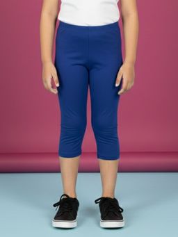 KiddoPanti - Blue Cotton Blend Solid Capri