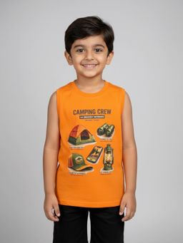 KiddoPanti - Orange Cotton Graphic T-Shirt