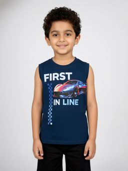 KiddoPanti - Teal Cotton Graphic T-Shirt