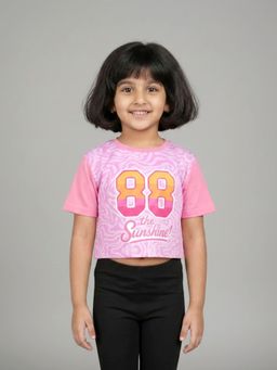 KiddoPanti - Pink Cotton Blend Graphic T-Shirt