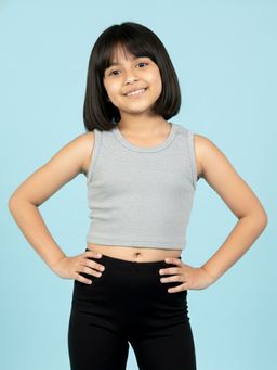 KiddoPanti - Grey Cotton Blend Solid T-Shirt