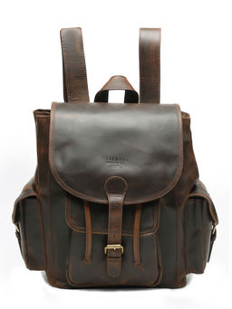 Teakwood - Unisex Dark Brown Solid Leather Backpack