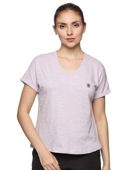 DOMIN8 - Women Scoop Neck Half Sleeve Sports Purple T-Shirt
