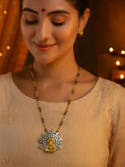 Digital Dress Room - Gold-Silver Plated Long Mangalsutra Designs Ganesha Pendant Black Beads Chain
