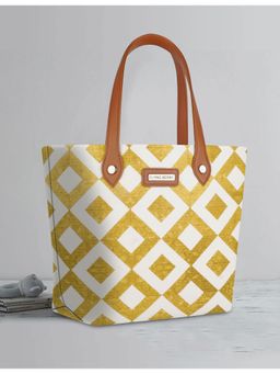 FLYING BERRY - Golden Ethnic Graphic Print Handcrafted Vegan Leather Tote Bag