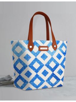 FLYING BERRY - Blue Ethnic Graphic Print Handcrafted Vegan Leather Tote Bag