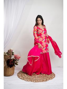 Wishishth - Womens Pink Kurta with Sharara and Dupatta (Set of 3)