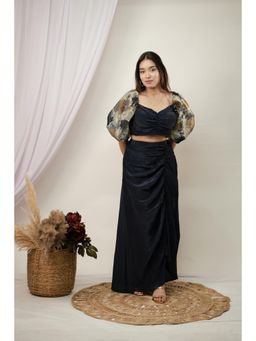 Wishishth - Womens Black Stitched Blouse with Skirt and Paise Of Detachable Sleeves (Set of 3)