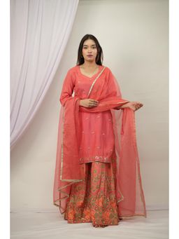 Wishishth - Womens Peach Kurta with Palazzo and Dupatta (Set of 3)