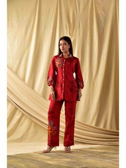 Wishishth - Womens Red Shirt with Pant (Set of 2)