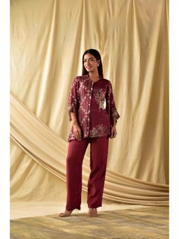 Wishishth - Womens Burgundy Shirt with Pant (Set of 2)
