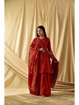 Wishishth - Womens Maroon Kurta with Palazzo and Dupatta (Set of 3)