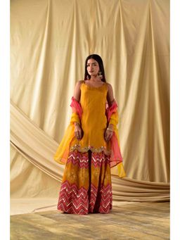 Wishishth - Womens Yellow Kurta with Sharara and Dupatta (Set of 3)