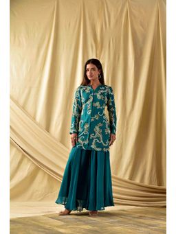 Wishishth - Womens Blue Kurti with Palazzo (Set of 2)