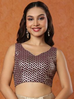 SALWAR STUDIO - Wine Embellished Sweetheart Neck Sleeveless Stitched Blouse