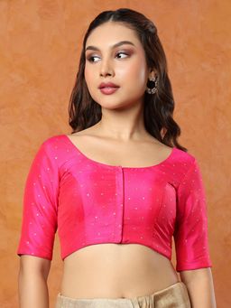 SALWAR STUDIO - Hot Pink Taffeta Round Neck Stitched Blouse