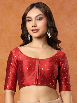 SALWAR STUDIO - Maroon Round Neck Brocade Stitched Blouse