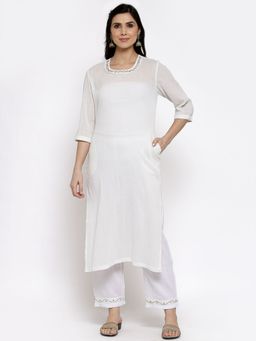 DART STUDIO - Textured Cotton Kurta And Palazzo With Slip White (Set of 3)