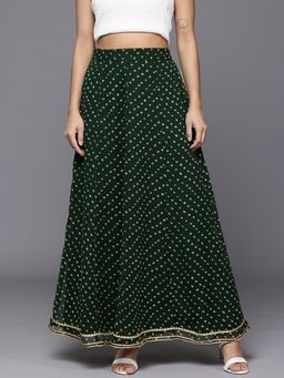 Varanga - Women Green Bandhani Printed Gota Embellished Skirt