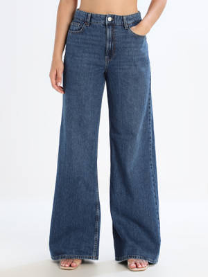 Buy ONLY Solid Wide Leg High Rise Blue Jeans (26/32)