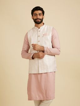 Manyavar - Pink Art Silk Woven Jackets for Men