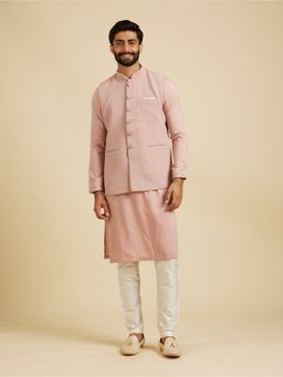 Manyavar - Pink Blended Rayon Self-Textured Jackets for Men