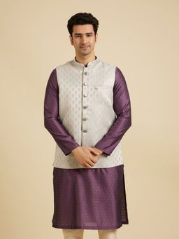 Manyavar - Grey Brocade Self Design Jackets for Men